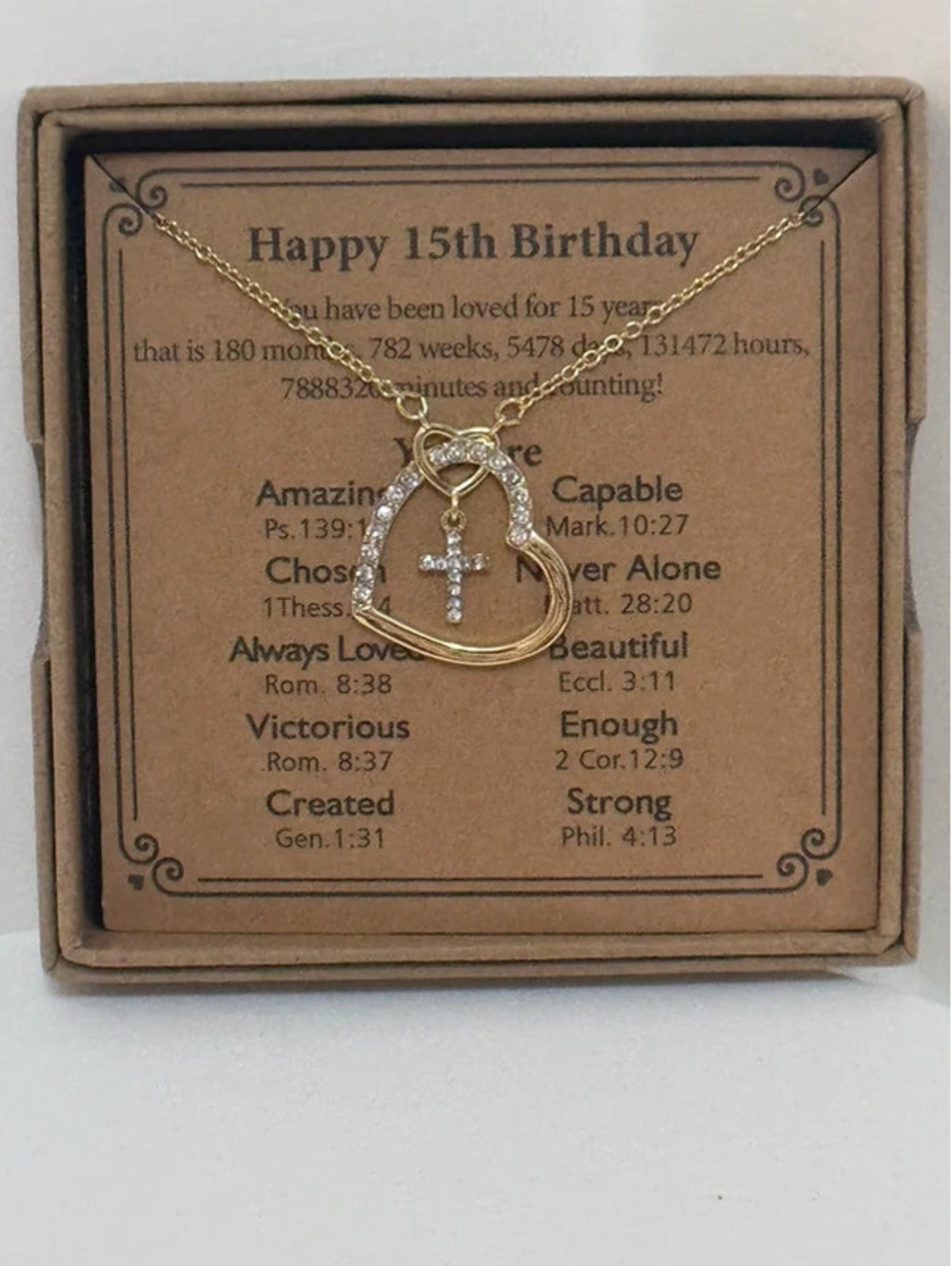 Gold tone heart and cross necklace 16-18”